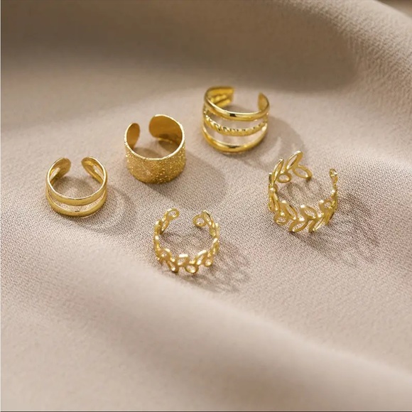 Golden Leaf 5pcs Cutout Ear Cuffs / Clips Fitting - One Ear - Picture 2 of 9
